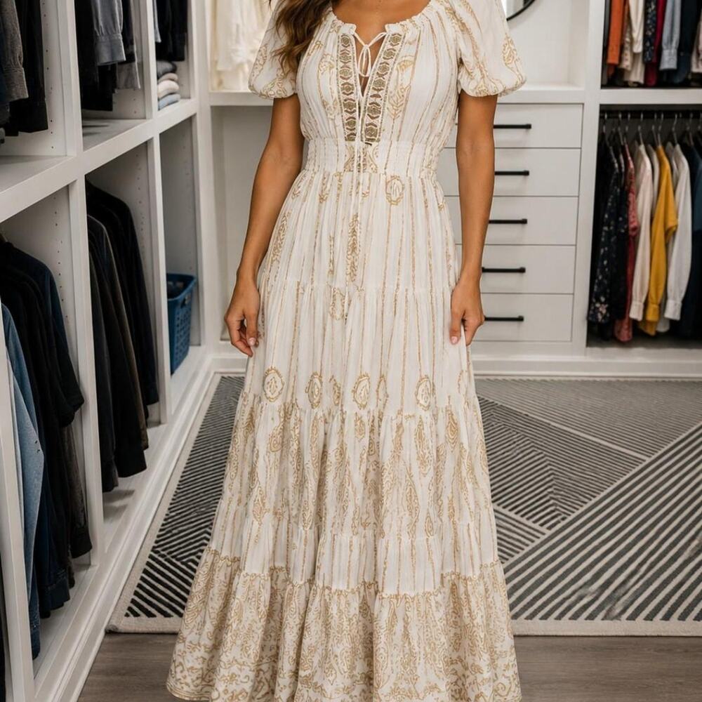 White and gold paisley maxi